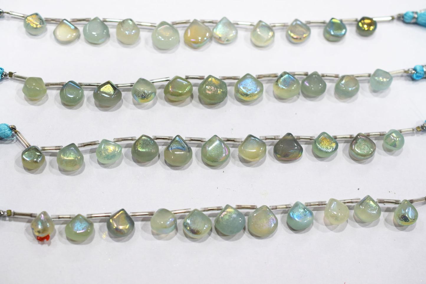 11 Pieces In A Strand , Aqua Chalcedony Rustic Style Titanium Coated Heart Shape Beads , 9 - 12 mm , 20421