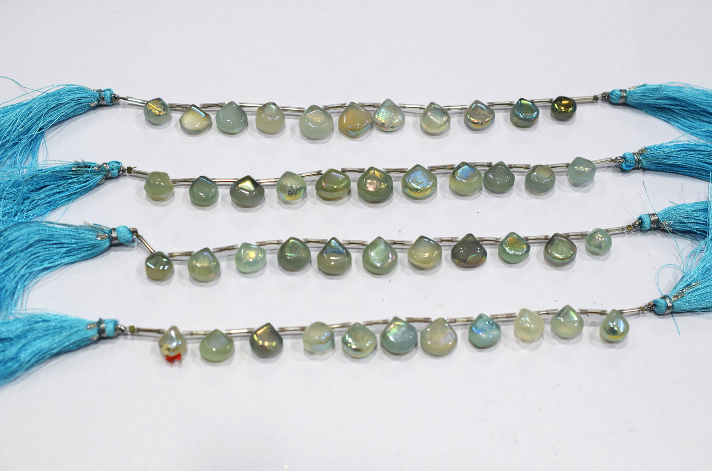 11 Pieces In A Strand , Aqua Chalcedony Rustic Style Titanium Coated Heart Shape Beads , 9 - 12 mm , 20421