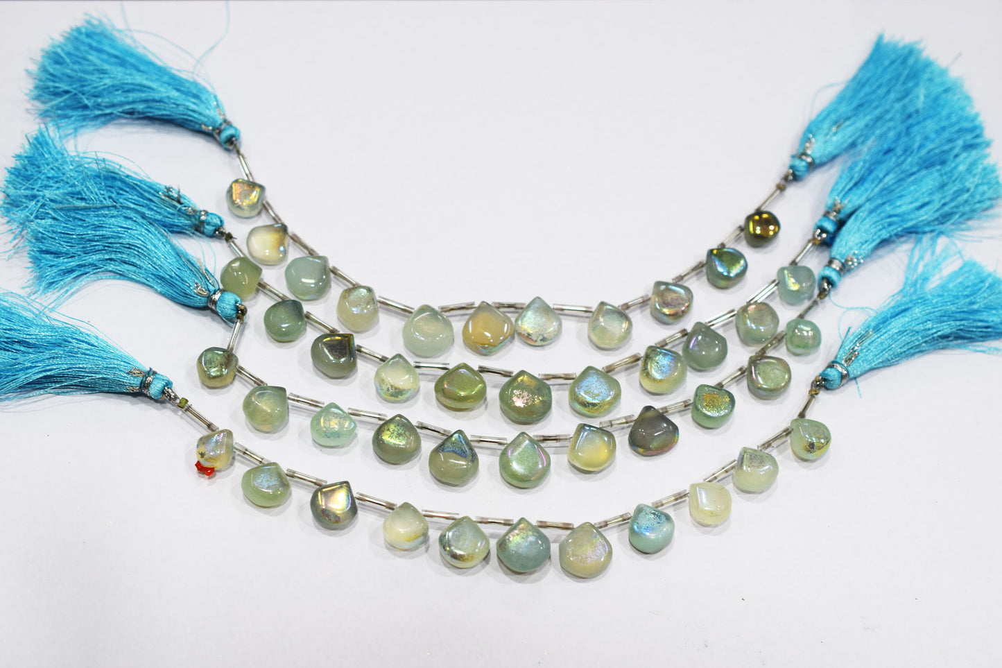 11 Pieces In A Strand , Aqua Chalcedony Rustic Style Titanium Coated Heart Shape Beads , 9 - 12 mm , 20421