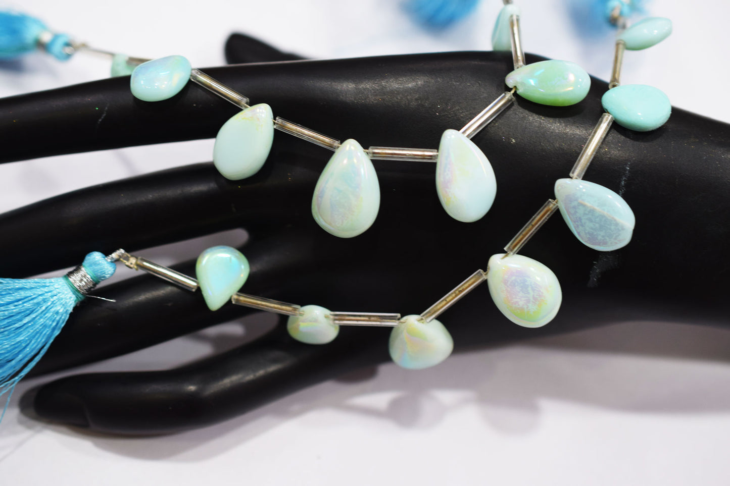 7 Pieces In A Strand Rustic Metallic Coated Blue Opal Pear Shape Beads , Sold By Strand , 7x10 - 12x16 mm , 20425