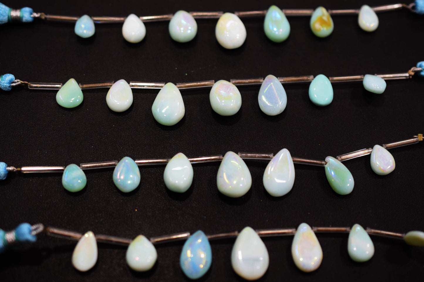 7 Pieces In A Strand Rustic Metallic Coated Blue Opal Pear Shape Beads , Sold By Strand , 7x10 - 12x16 mm , 20425