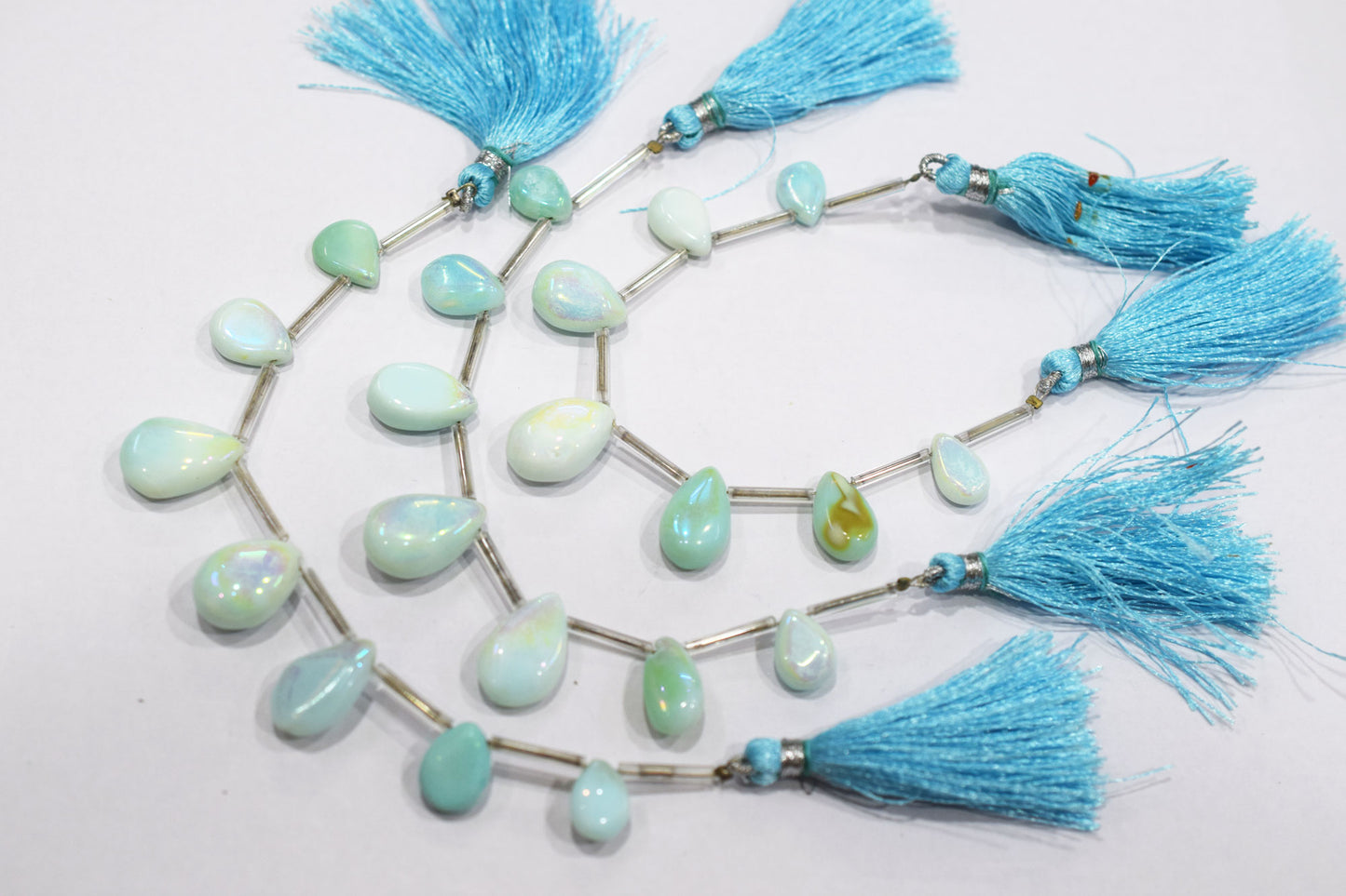 7 Pieces In A Strand Rustic Metallic Coated Blue Opal Pear Shape Beads , Sold By Strand , 7x10 - 12x16 mm , 20425