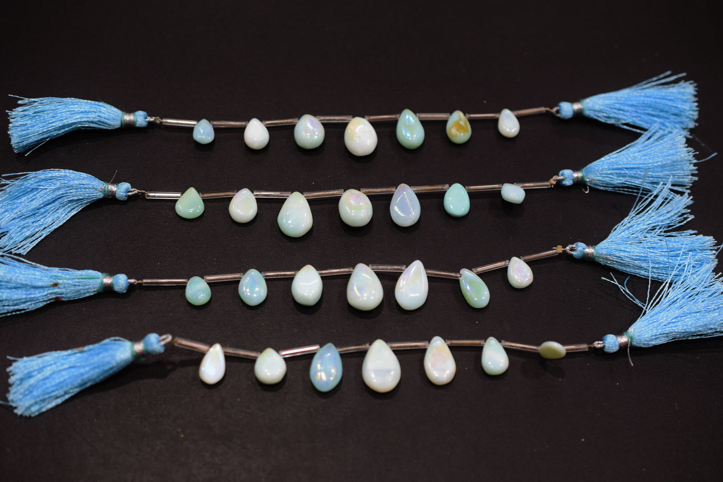 7 Pieces In A Strand Rustic Metallic Coated Blue Opal Pear Shape Beads , Sold By Strand , 7x10 - 12x16 mm , 20425