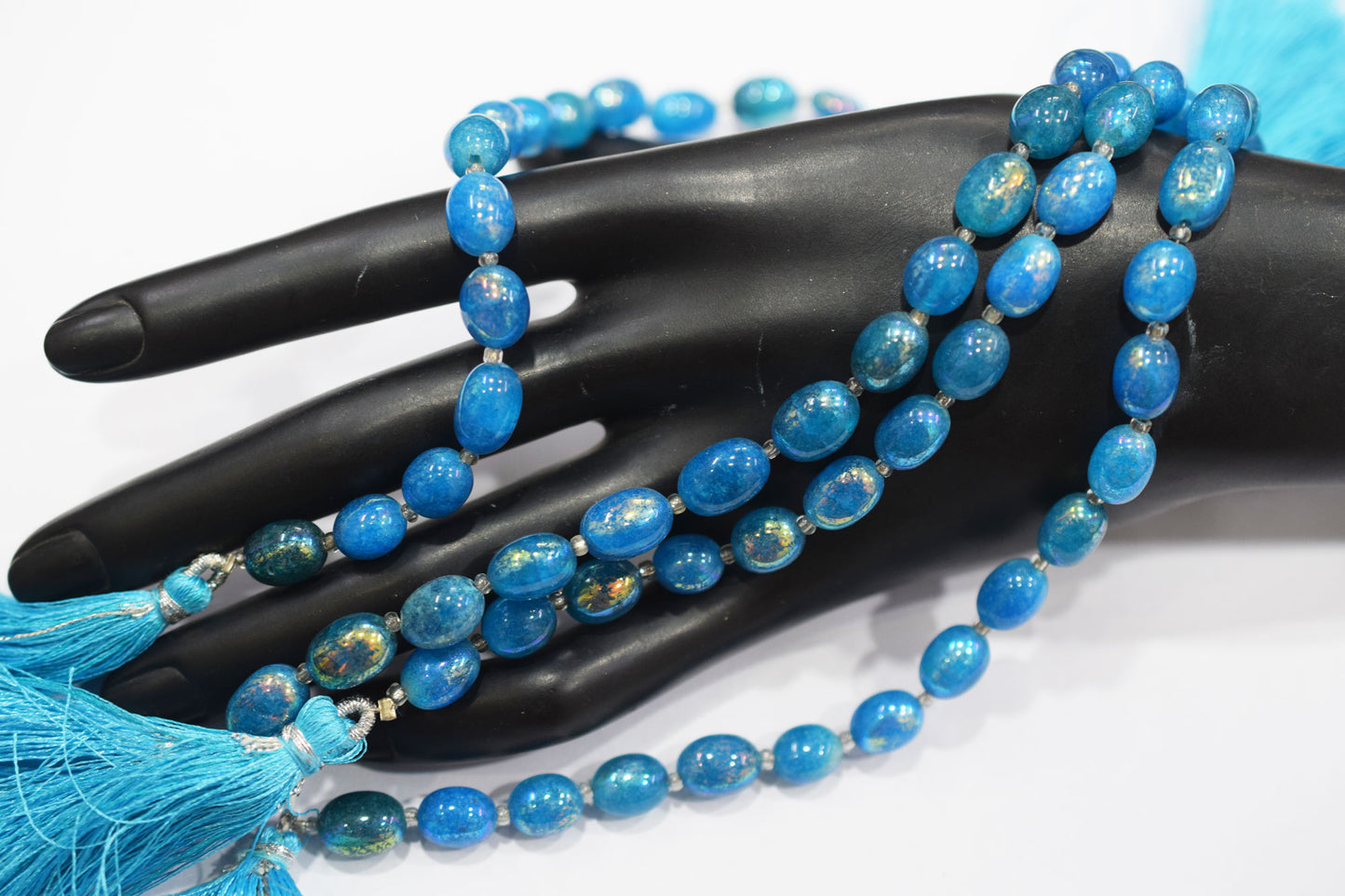 Rustic Metallic Coated Sky Blue Coloured Quartz Oval Carved Melon Shape Beads , Sold By Strand , 7.50x8.50 - 7.50x10 mm , 7" , 20426