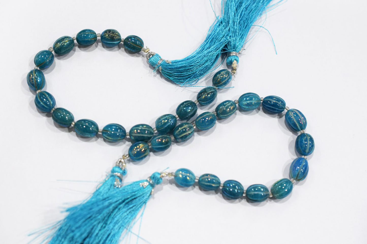 Rustic Metallic Coated Sky Blue Coloured Quartz Oval Carved Melon Shape Beads , Sold By Strand , 7.50x8.50 - 8.50x11.50 mm , 7" , 20427