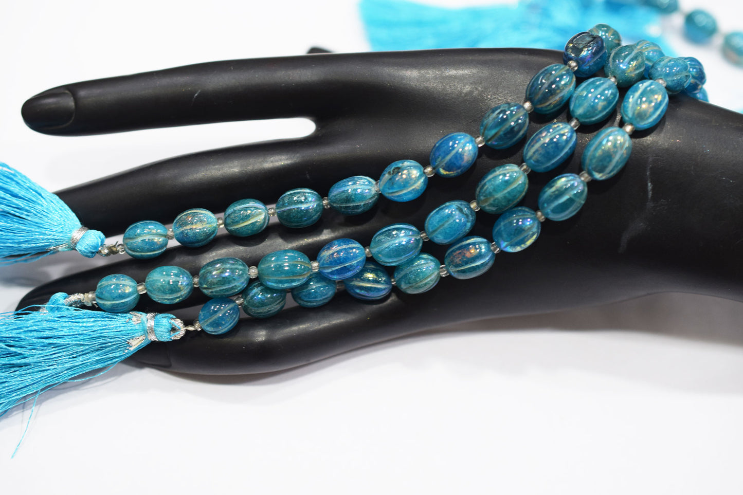 Rustic Metallic Coated Sky Blue Coloured Quartz Oval Carved Melon Shape Beads , Sold By Strand , 7.50x8.50 - 8.50x11.50 mm , 7" , 20427