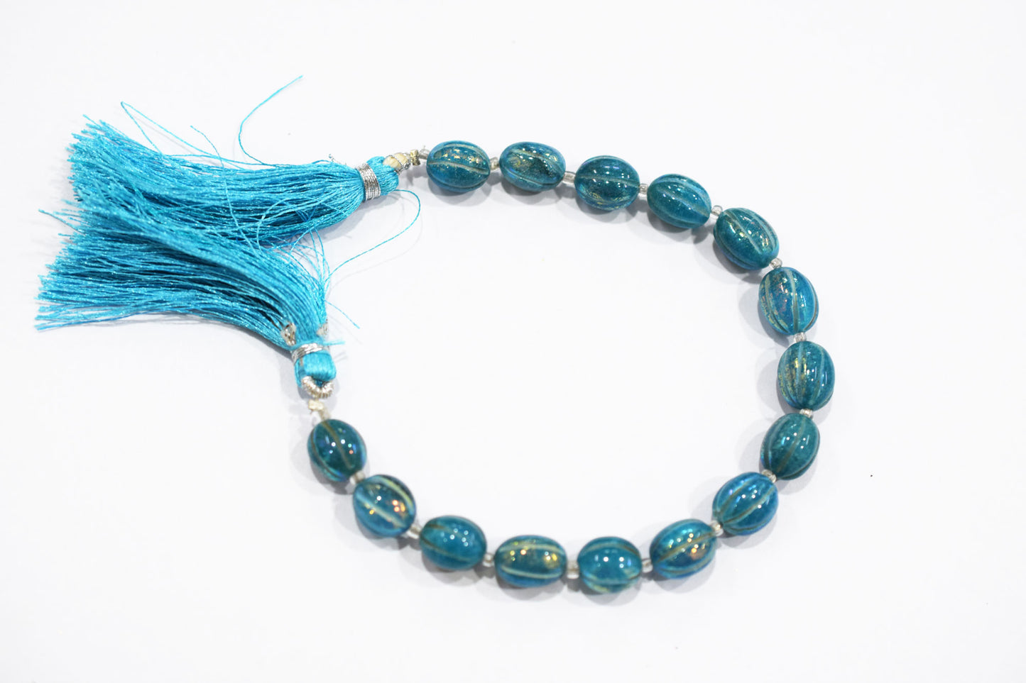 Rustic Metallic Coated Sky Blue Coloured Quartz Oval Carved Melon Shape Beads , Sold By Strand , 7.50x8.50 - 8.50x11.50 mm , 7" , 20427