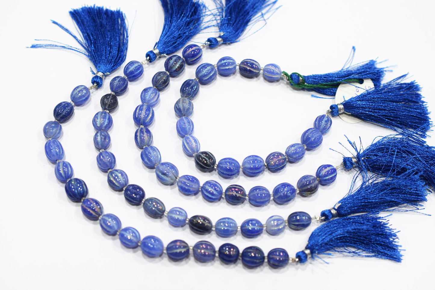 Rustic Metallic Coated Blue Coloured Quartz Oval Carved Melon Shape Beads , Sold By Strand , 9x10 - 10x12 mm , 7" , 20428