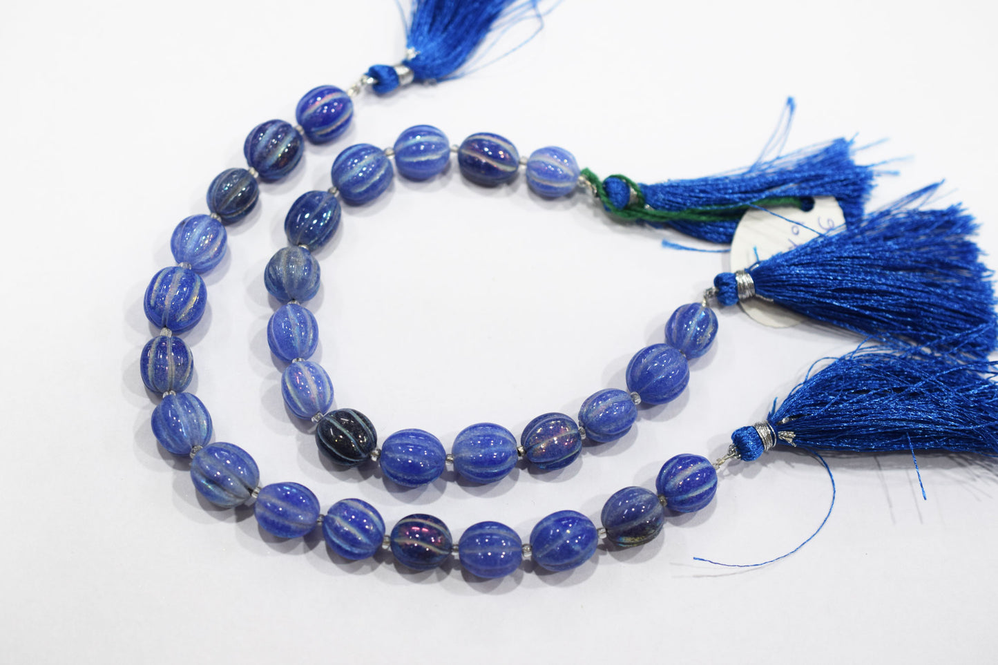 Rustic Metallic Coated Blue Coloured Quartz Oval Carved Melon Shape Beads , Sold By Strand , 9x10 - 10x12 mm , 7" , 20428