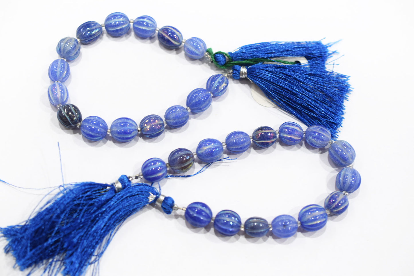 Rustic Metallic Coated Blue Coloured Quartz Oval Carved Melon Shape Beads , Sold By Strand , 9x10 - 10x12 mm , 7" , 20428