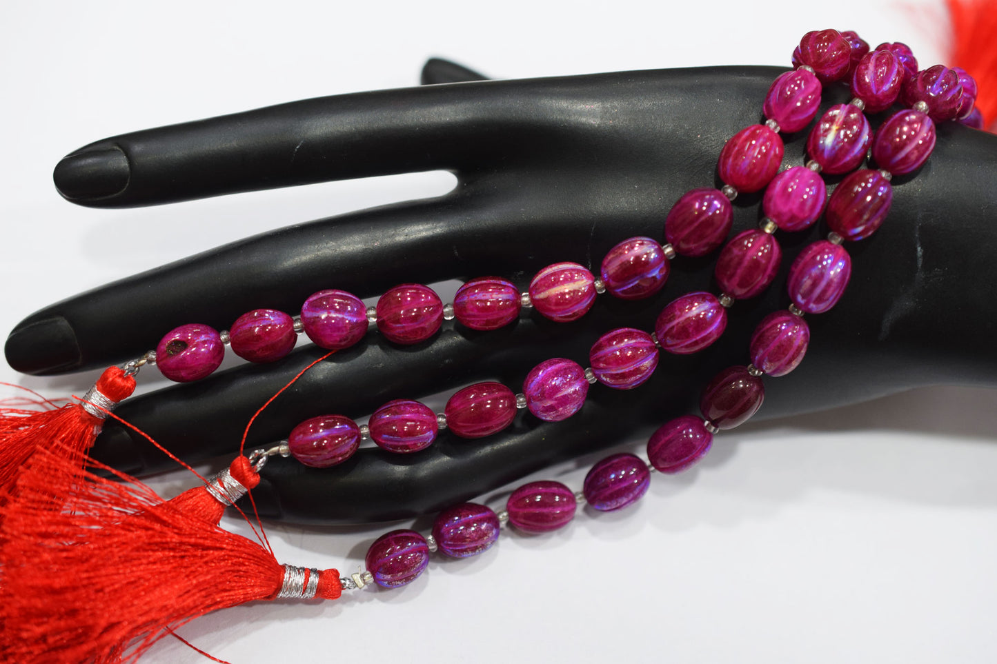 Rustic Metallic Coated Ruby Quartz Oval Carved Mellon Shape Beads , Sold By Strand , 8x9 - 9x11 mm , 7", 20430
