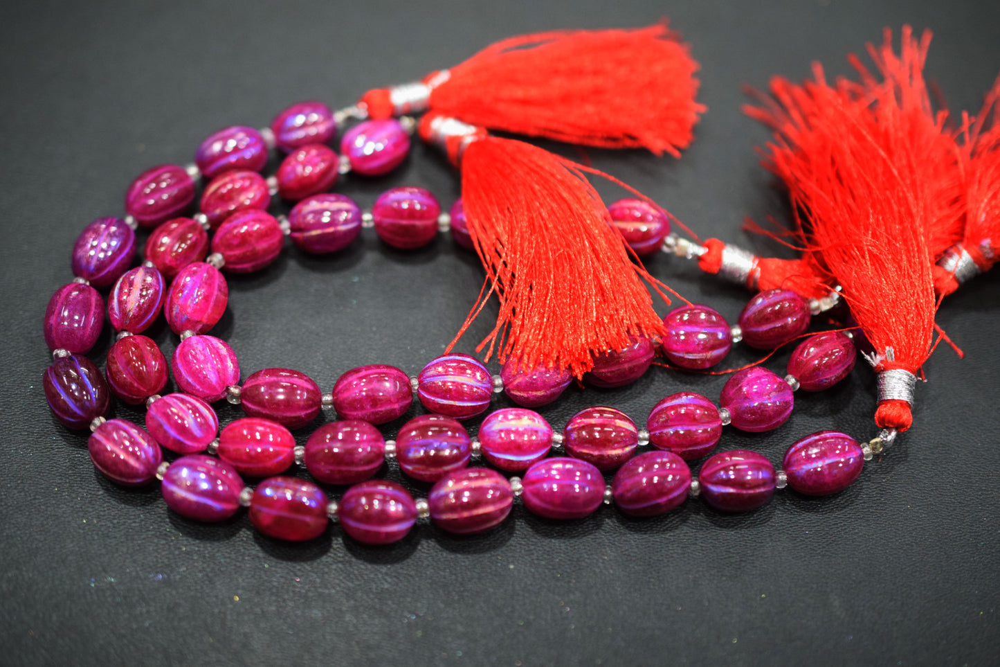 Rustic Metallic Coated Ruby Quartz Oval Carved Mellon Shape Beads , Sold By Strand , 8x9 - 9x11 mm , 7", 20430