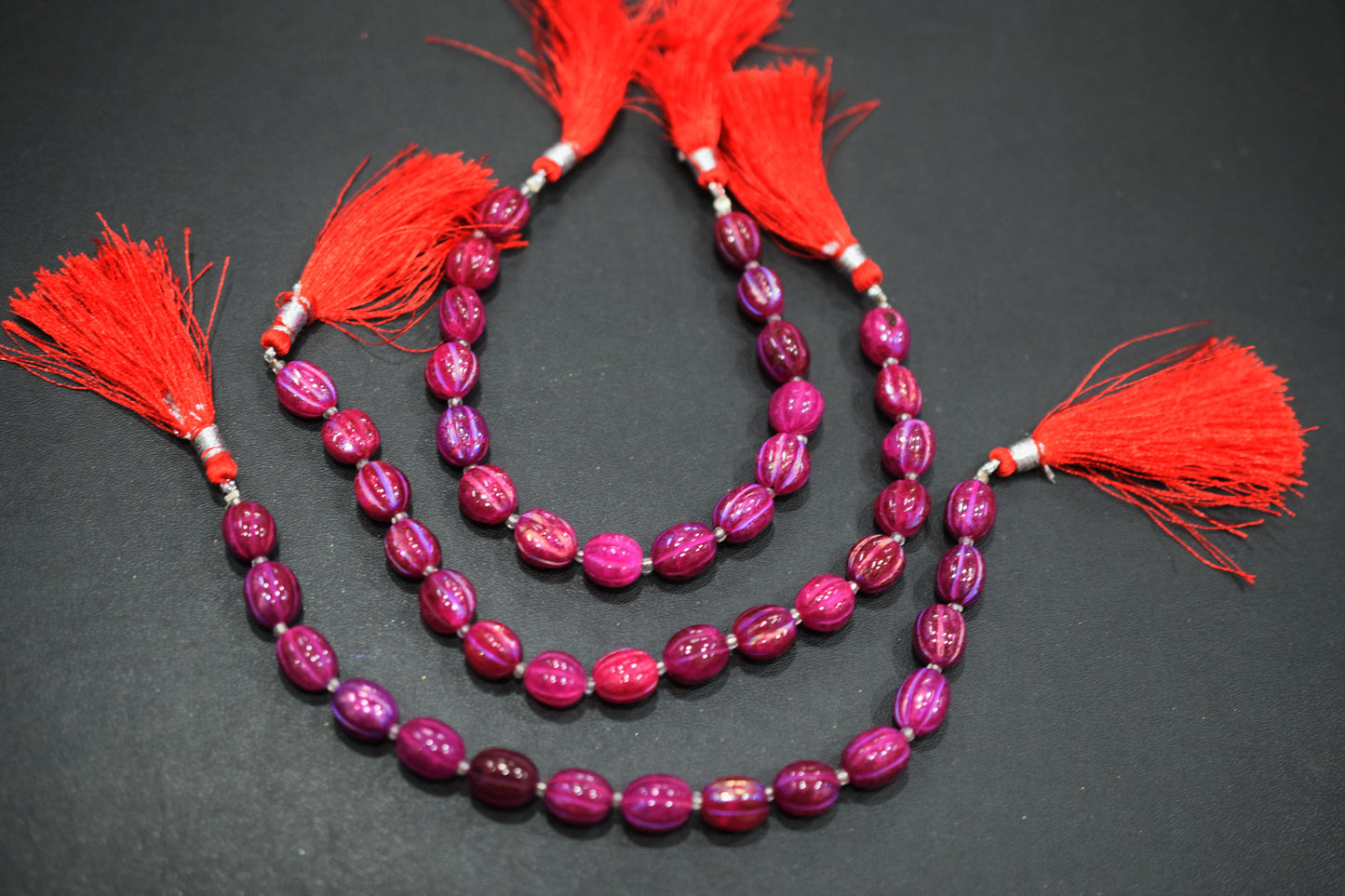 Rustic Metallic Coated Ruby Quartz Oval Carved Mellon Shape Beads , Sold By Strand , 8x9 - 9x11 mm , 7", 20430
