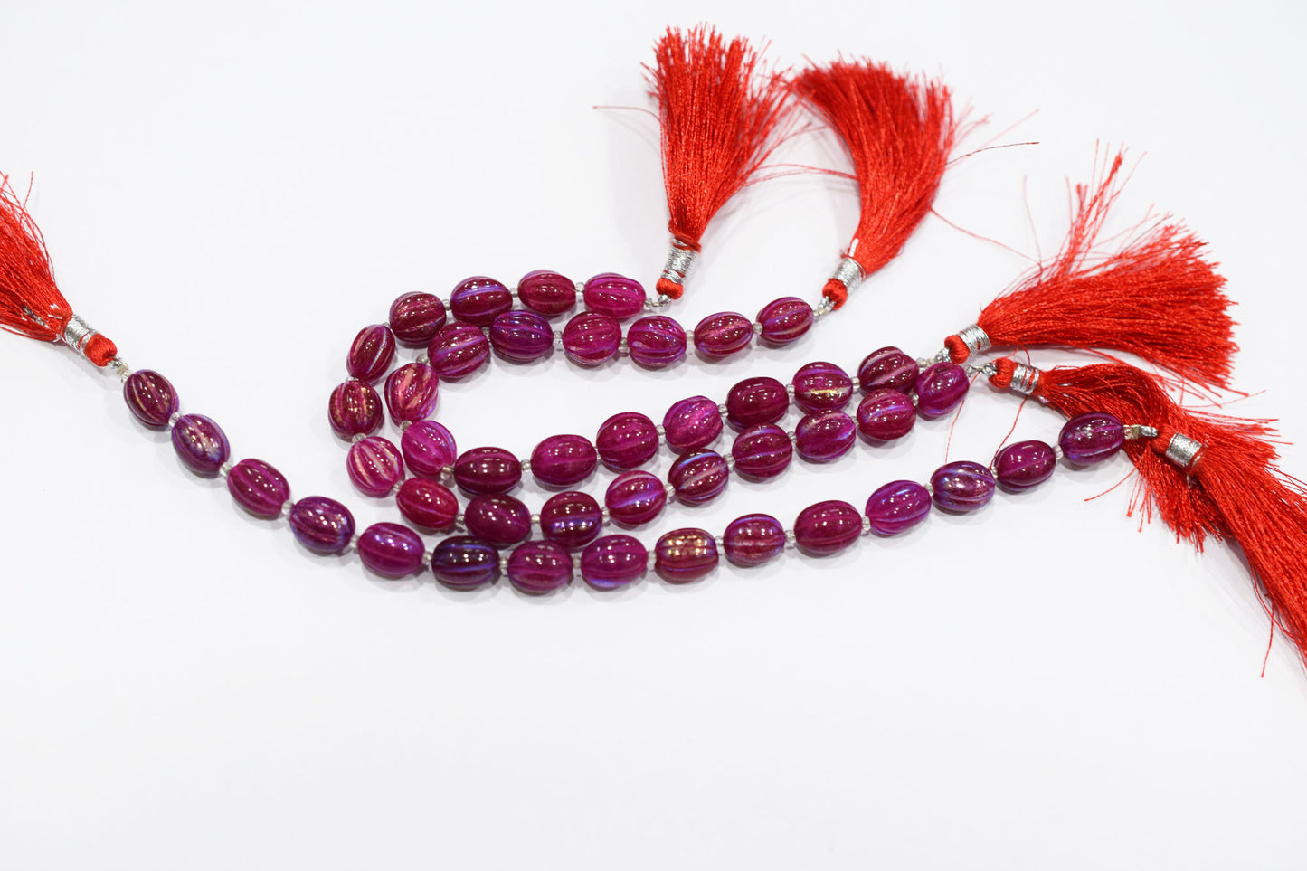 Rustic Metallic Coated Ruby Quartz Oval Carved Mellon Shape Beads , Sold By Strand , 8x9 - 9x11 mm , 7", 20430