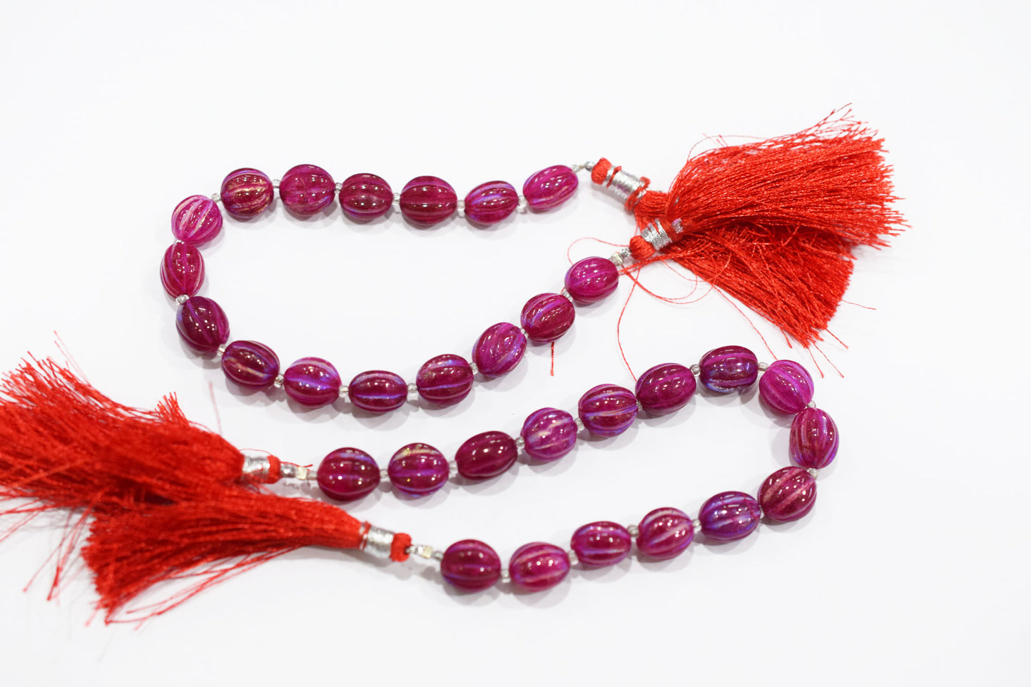 Rustic Metallic Coated Ruby Quartz Oval Carved Mellon Shape Beads , Sold By Strand , 8x9 - 9x11 mm , 7", 20430