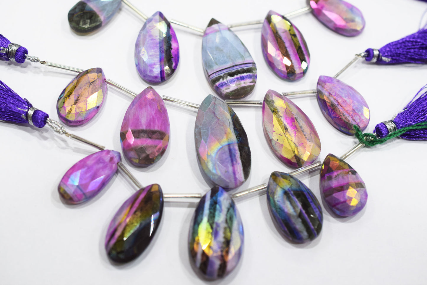 5 Pieces In A Strand Rustic Metallic Coated Lace Opalite Chalcedony Faceted Pear Shape Beads , Sold By Strand , 13x25 - 21x35 mm , 20431