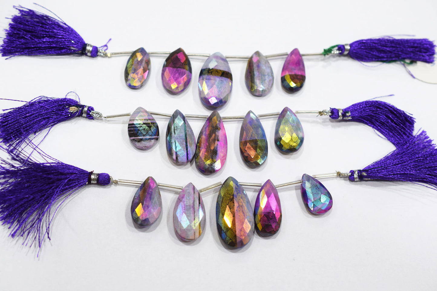 5 Pieces In A Strand Rustic Metallic Coated Lace Opalite Chalcedony Faceted Pear Shape Beads , Sold By Strand , 13x22 - 18x35 mm , 20432