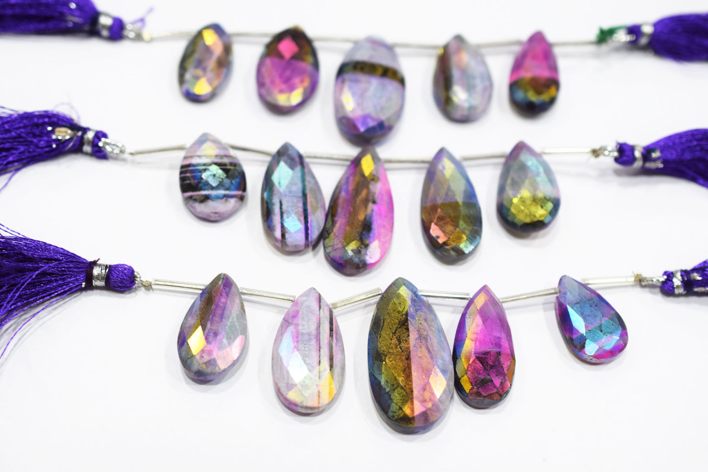5 Pieces In A Strand Rustic Metallic Coated Lace Opalite Chalcedony Faceted Pear Shape Beads , Sold By Strand , 13x22 - 18x35 mm , 20432