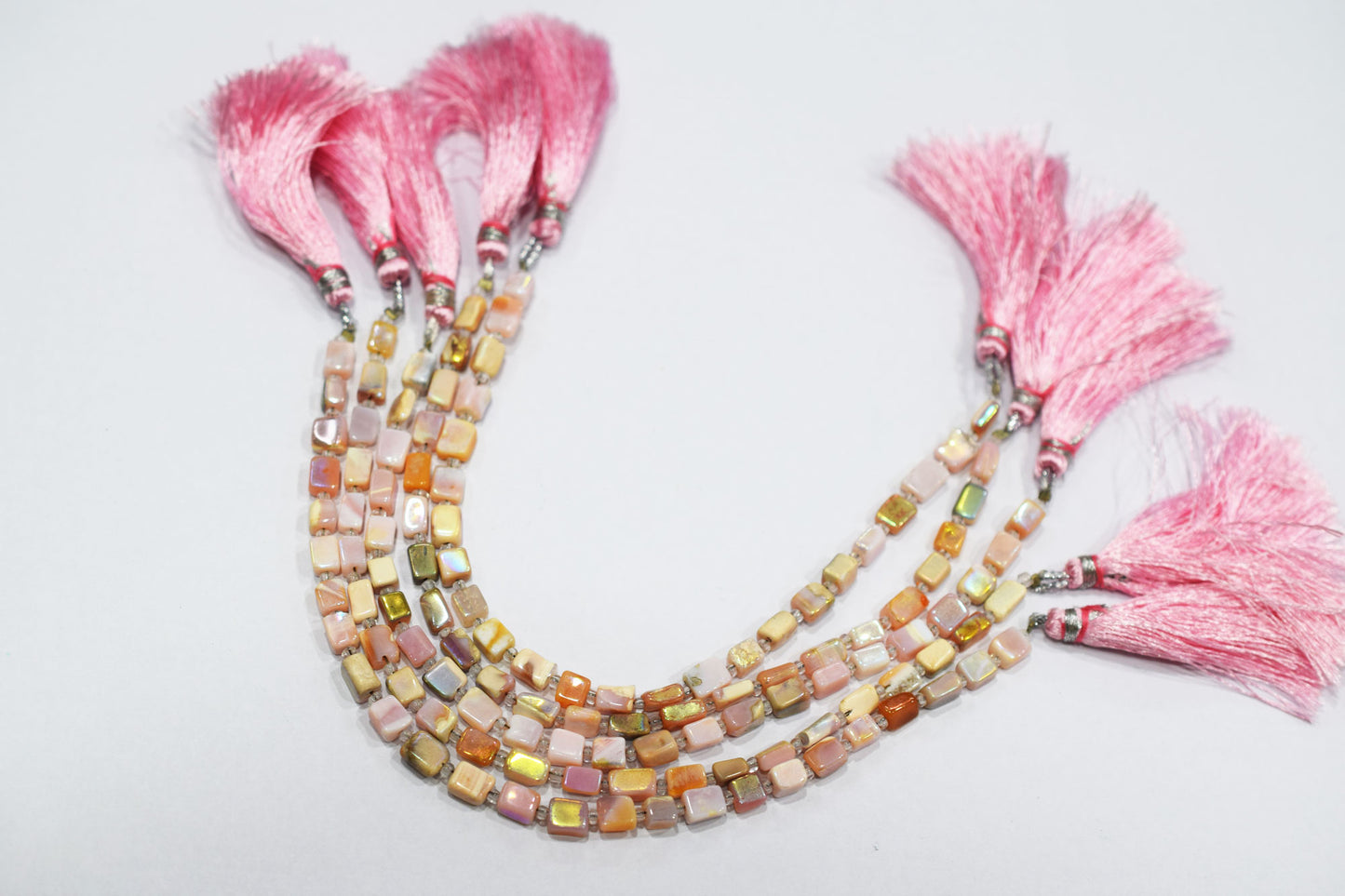 Rustic Metallic Coated Pink Opal Uneven Rectangle Shape Gemstone , Sold By Strand , 4.50x5 - 4x6 mm , 7", 20433