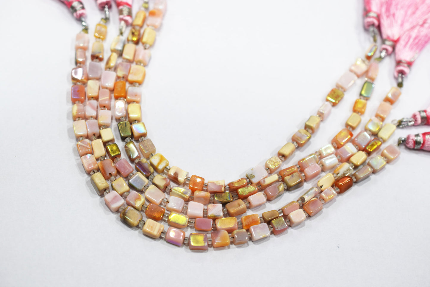 Rustic Metallic Coated Pink Opal Uneven Rectangle Shape Gemstone , Sold By Strand , 4.50x5 - 4x6 mm , 7", 20433