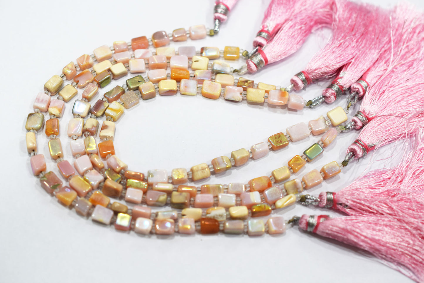 Rustic Metallic Coated Pink Opal Uneven Rectangle Shape Gemstone , Sold By Strand , 4.50x5 - 4x6 mm , 7", 20433