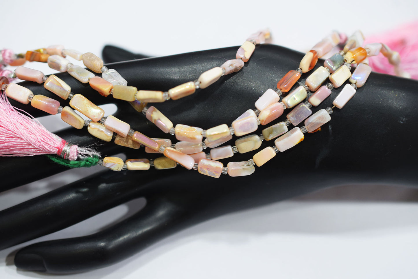 Rustic Metallic Coated Pink Opal Uneven Rectangle Shape Gemstone , Sold By Strand , 4x7 - 4.5x9.5 mm , 7", 20435