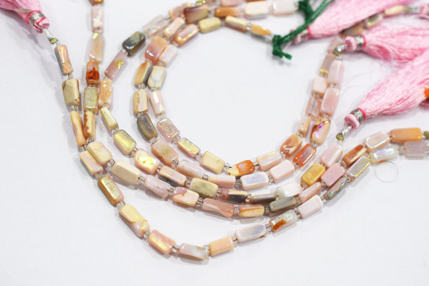 Rustic Metallic Coated Pink Opal Uneven Rectangle Shape Gemstone , Sold By Strand , 4x7 - 4.5x9.5 mm , 7", 20435