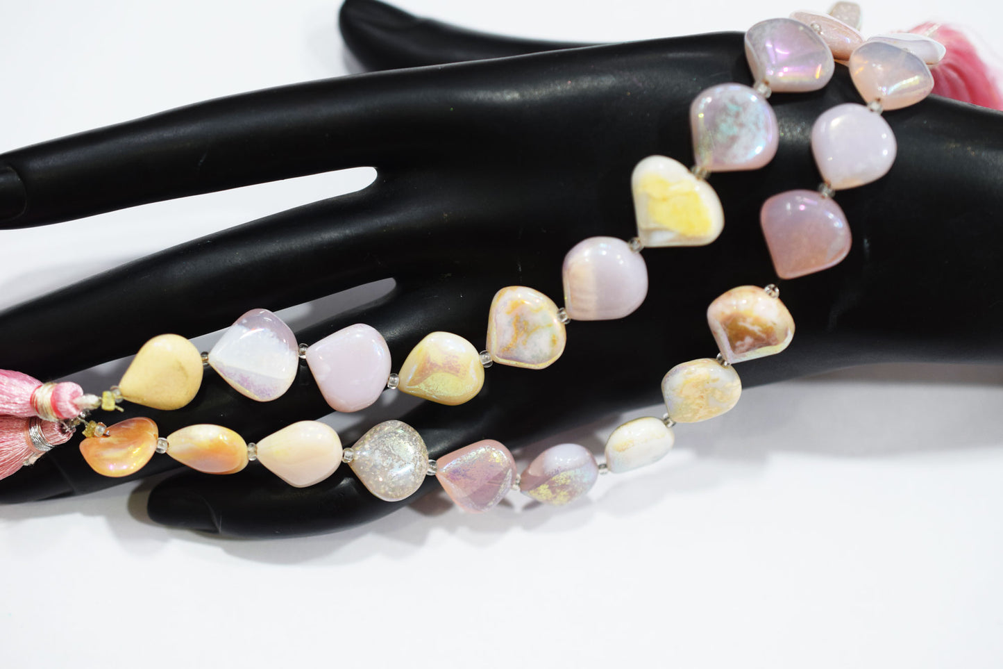 Rustic Metallic Coated Pink Opal Heart Shape Gemstone , Sold By Strand , 13x13 - 14x14 mm , 7" , 20436