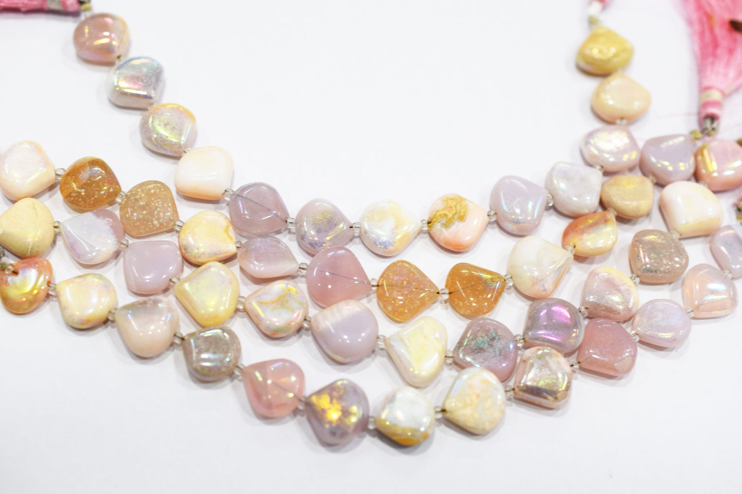 Rustic Metallic Coated Pink Opal Heart Shape Gemstone , Sold By Strand , 13x13 - 14x14 mm , 7" , 20436