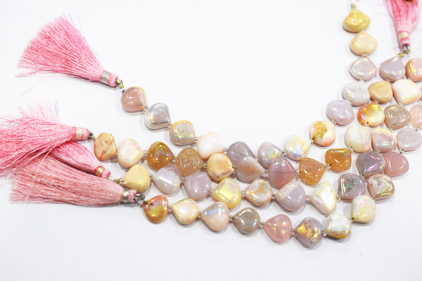 Rustic Metallic Coated Pink Opal Heart Shape Gemstone , Sold By Strand , 13x13 - 14x14 mm , 7" , 20436