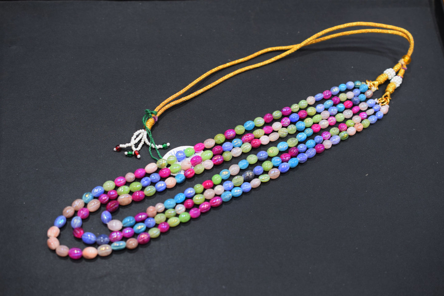 3 Lines Rustic Metallic Natural Multi Quartz Carved Oval Nuggets Necklace , 5x6 - 6.50x8 mm , 16" - 20", 20500