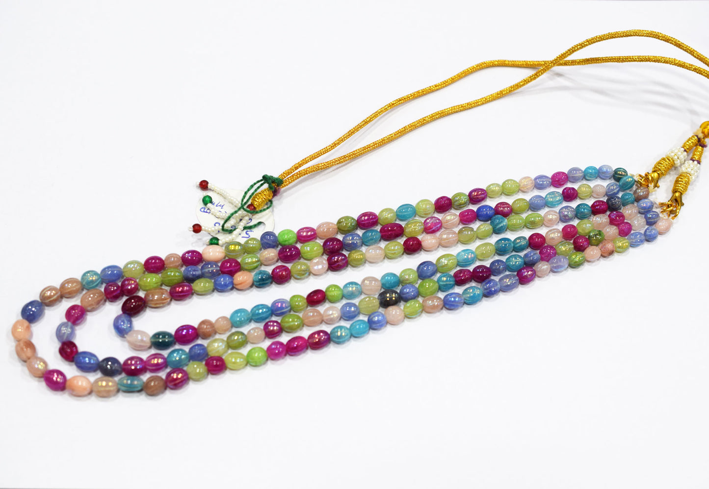 3 Lines Rustic Metallic Natural Multi Quartz Carved Oval Nuggets Necklace , 5x6 - 6.50x8 mm , 16" - 20", 20500