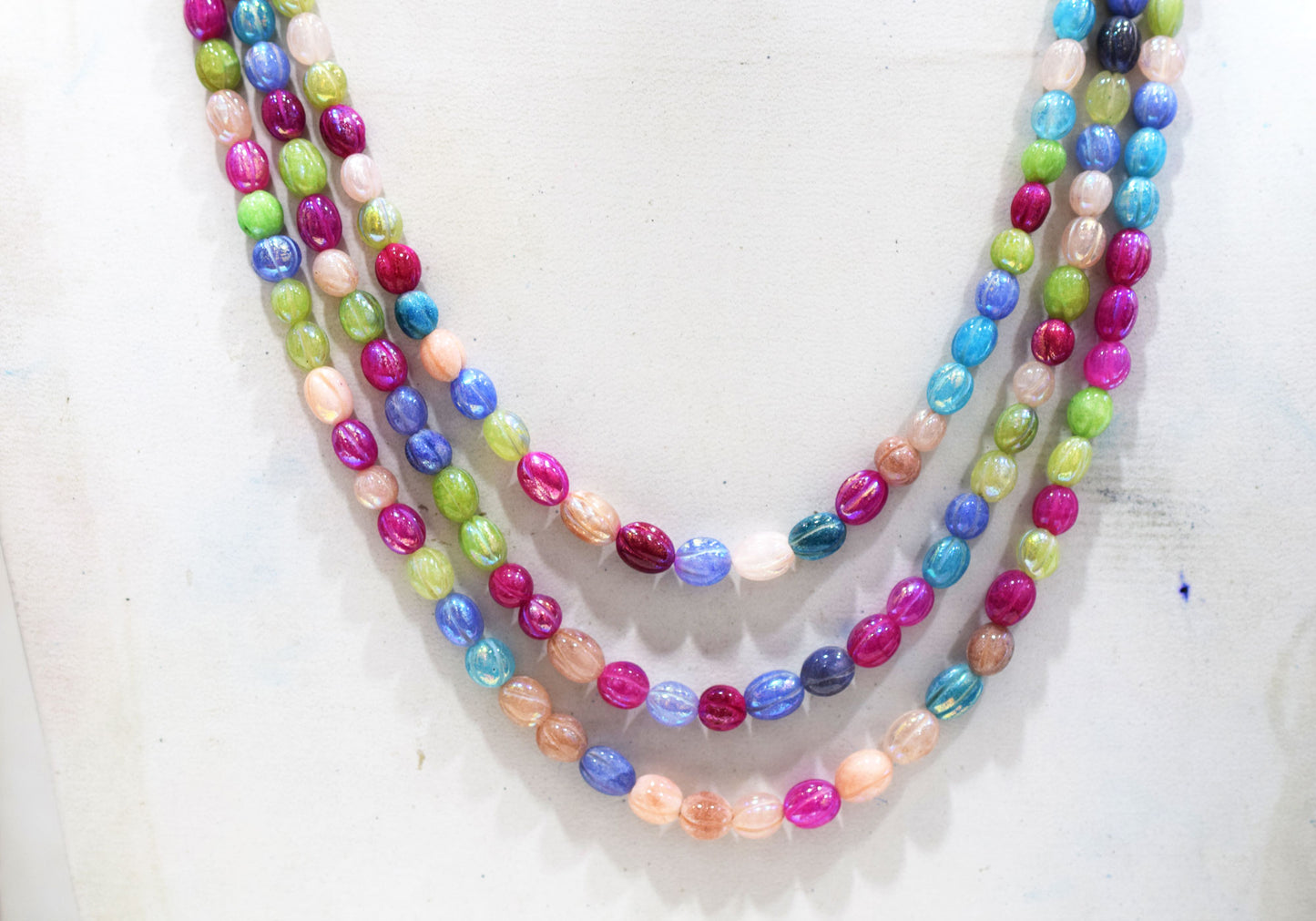 3 Lines Rustic Metallic Natural Multi Quartz Carved Oval Nuggets Necklace , 5x6 - 6.50x8 mm , 16" - 20", 20500
