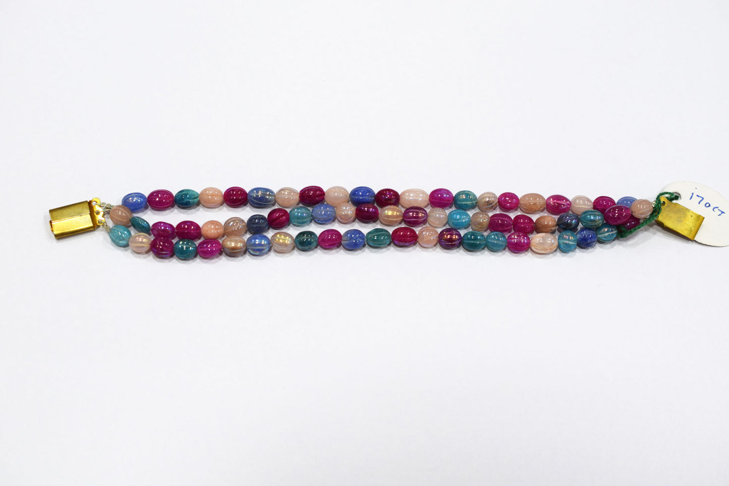 3 Lines Rustic Metallic Natural Multi Quartz Carved Oval Nuggets Bracelet , 6.50x7.50 - 6.50x8.50 mm , 7", 20504