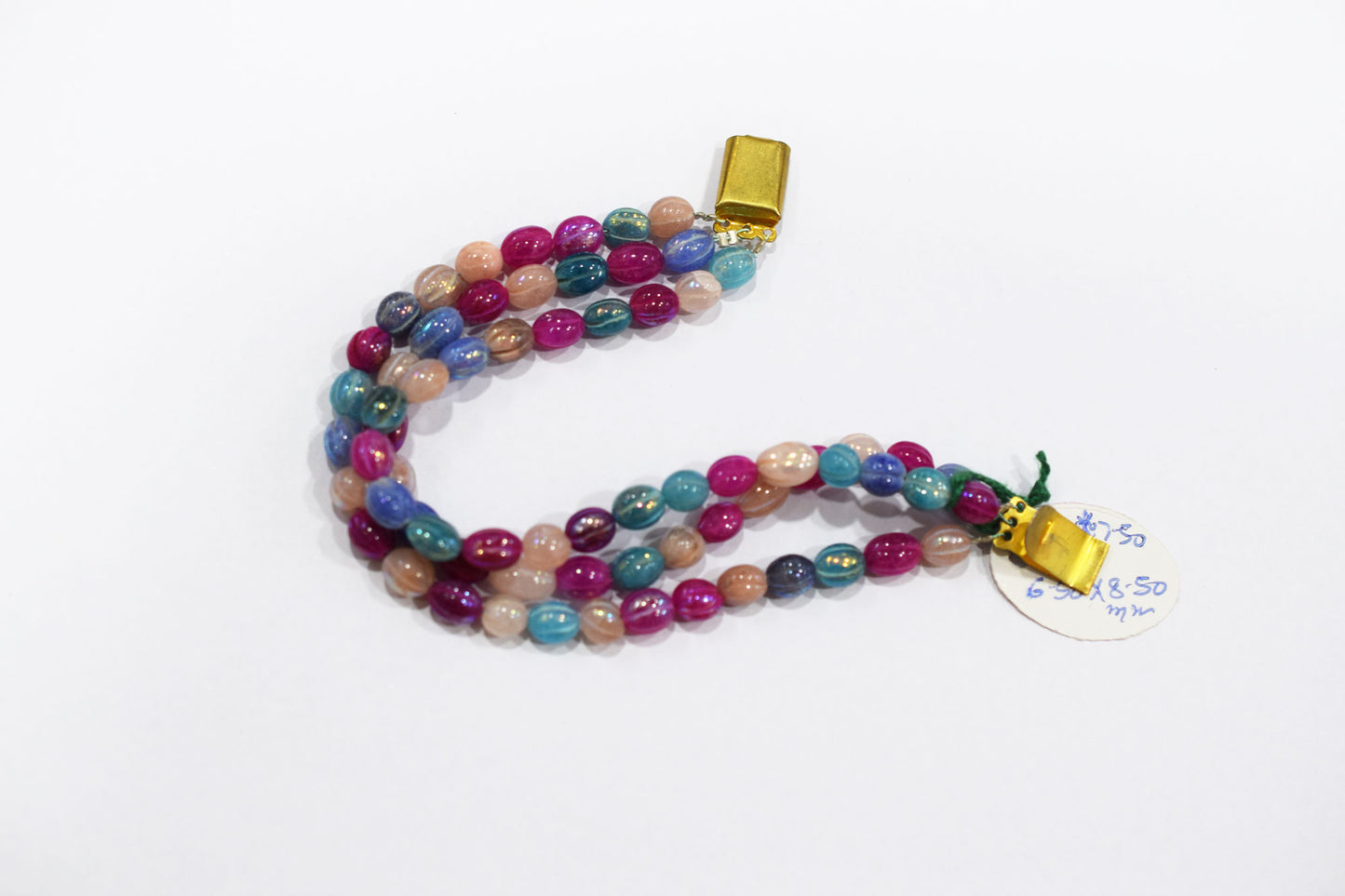 3 Lines Rustic Metallic Natural Multi Quartz Carved Oval Nuggets Bracelet , 6.50x7.50 - 6.50x8.50 mm , 7", 20504