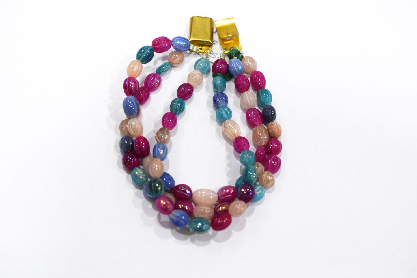 3 Lines Rustic Metallic Natural Multi Quartz Carved Oval Nuggets Bracelet , 6.50x7.50 - 6.50x8.50 mm , 7", 20504