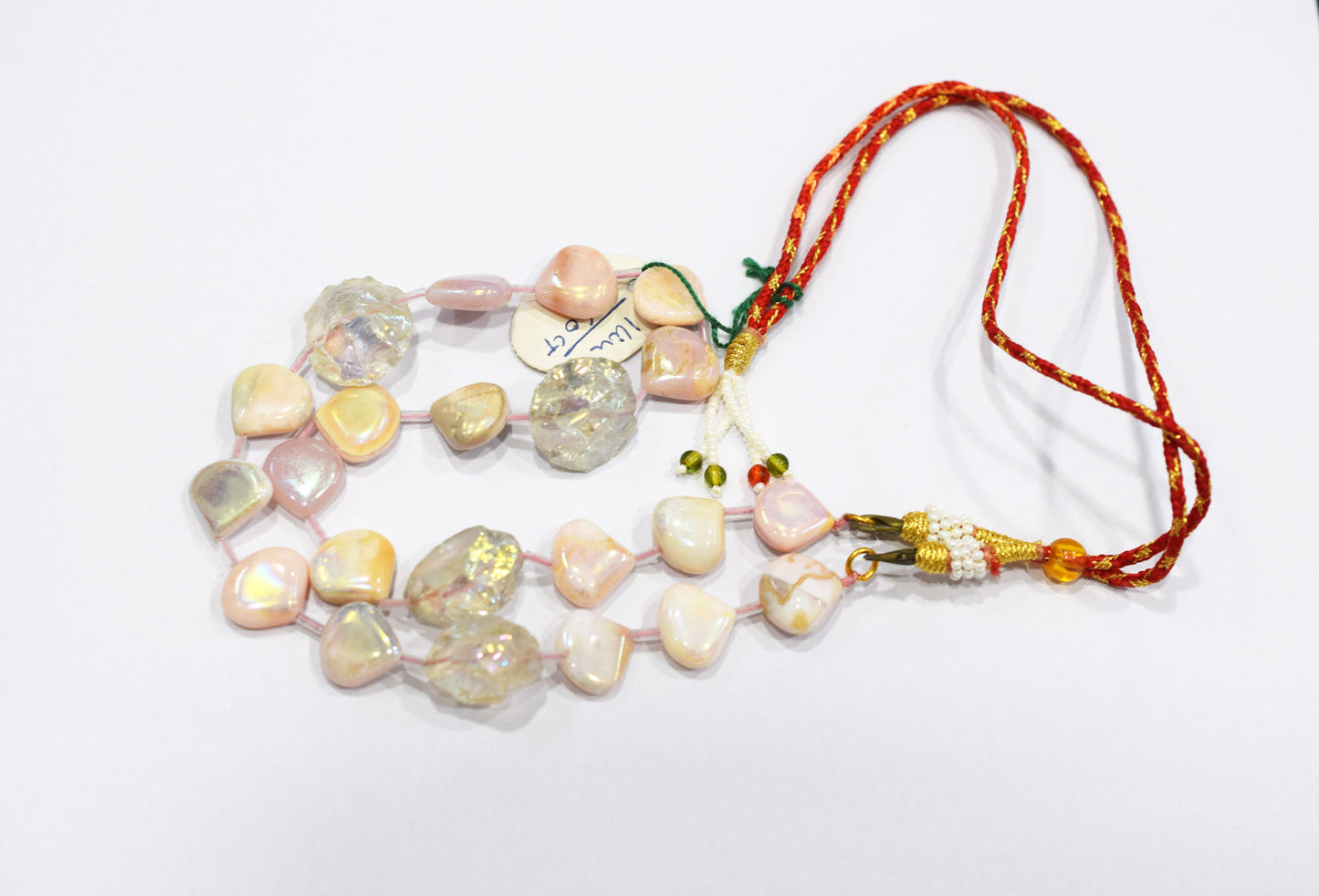 Rustic Metallic Coated Pink Opal And Herkimer Diamond Necklace , 14x14 - 20x20 mm , 17" , 20505