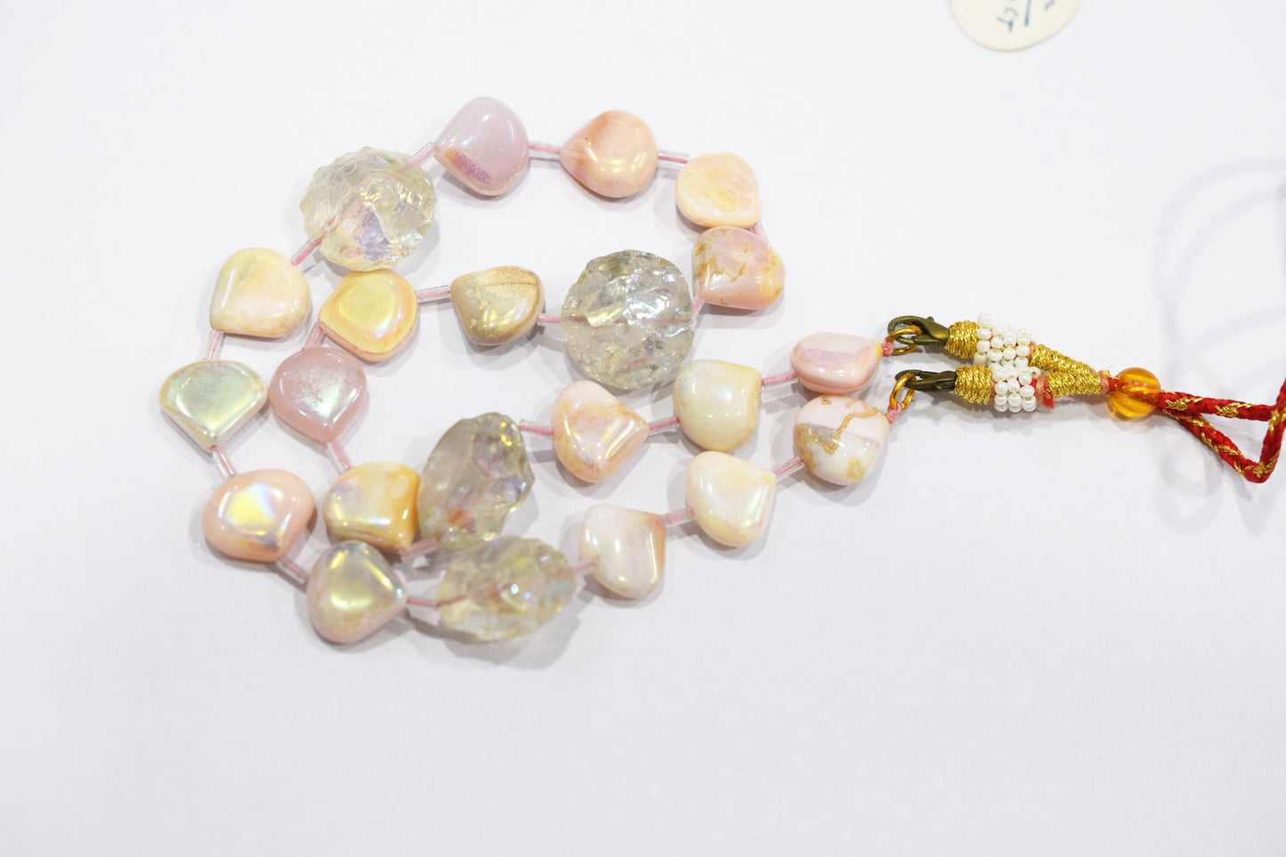 Rustic Metallic Coated Pink Opal And Herkimer Diamond Necklace , 14x14 - 20x20 mm , 17" , 20505