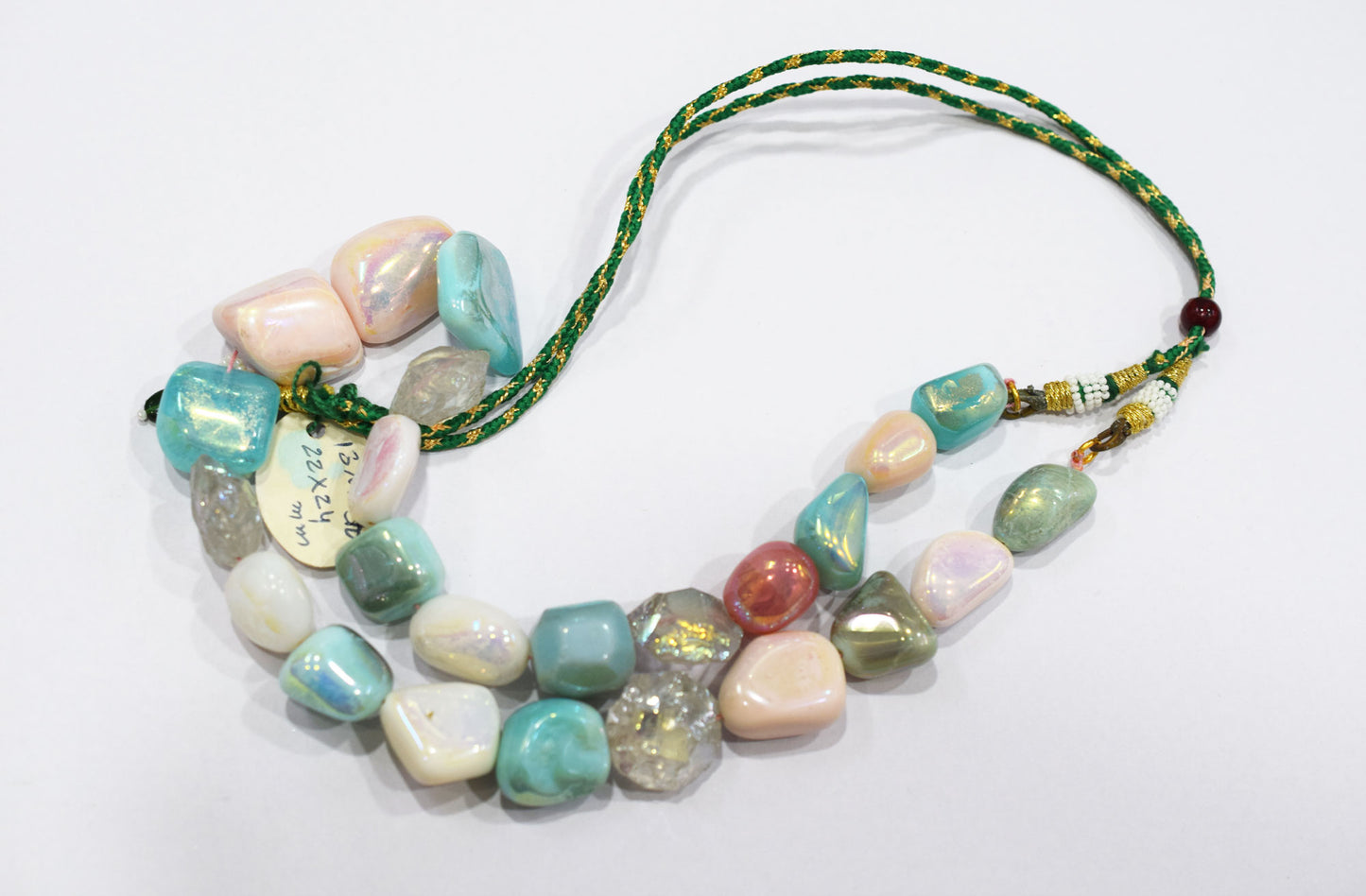 Rustic Metallic Coated Pink Opal With Blue Opal And Herkimer Diamond Necklace , 13x16 - 22x24 mm , 18" , 20506