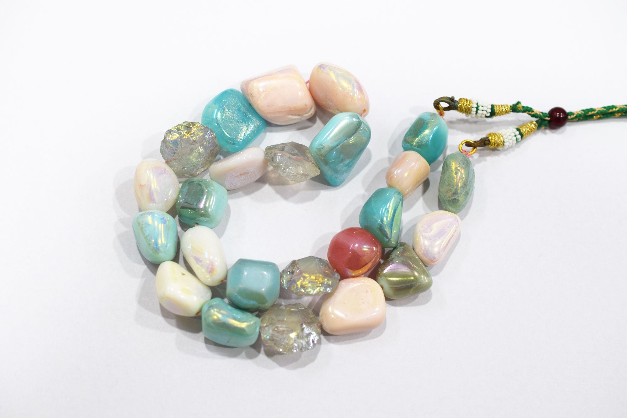 Rustic Metallic Coated Pink Opal With Blue Opal And Herkimer Diamond Necklace , 13x16 - 22x24 mm , 18" , 20506