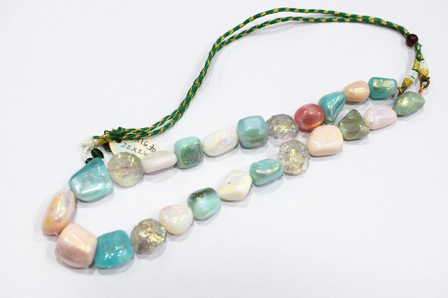 Rustic Metallic Coated Pink Opal With Blue Opal And Herkimer Diamond Necklace , 13x16 - 22x24 mm , 18" , 20506