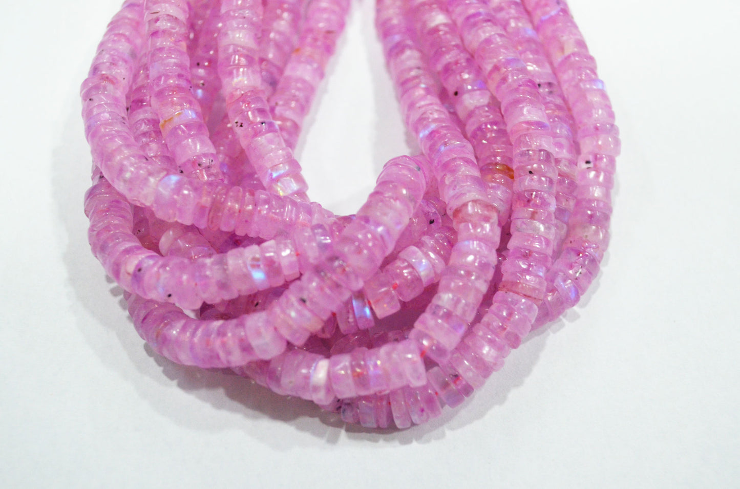 Rainbow Moonstone Mystic Pink Color Coated Tyre Shape Beads , Sold By Strand , 6.50 - 7 mm , 16", 20654