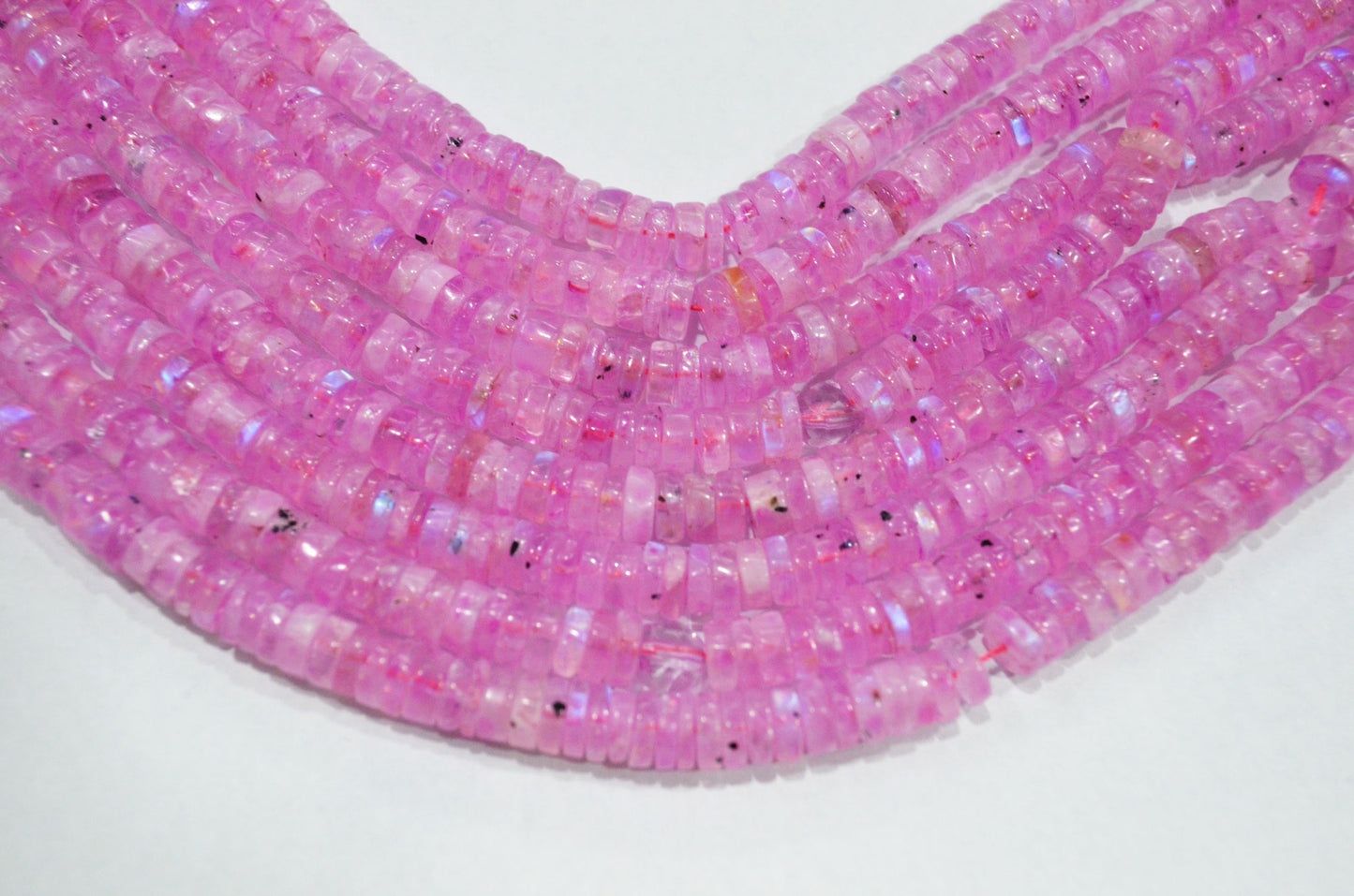 Rainbow Moonstone Mystic Pink Color Coated Tyre Shape Beads , Sold By Strand , 6 - 6.50 mm , 16", 20656