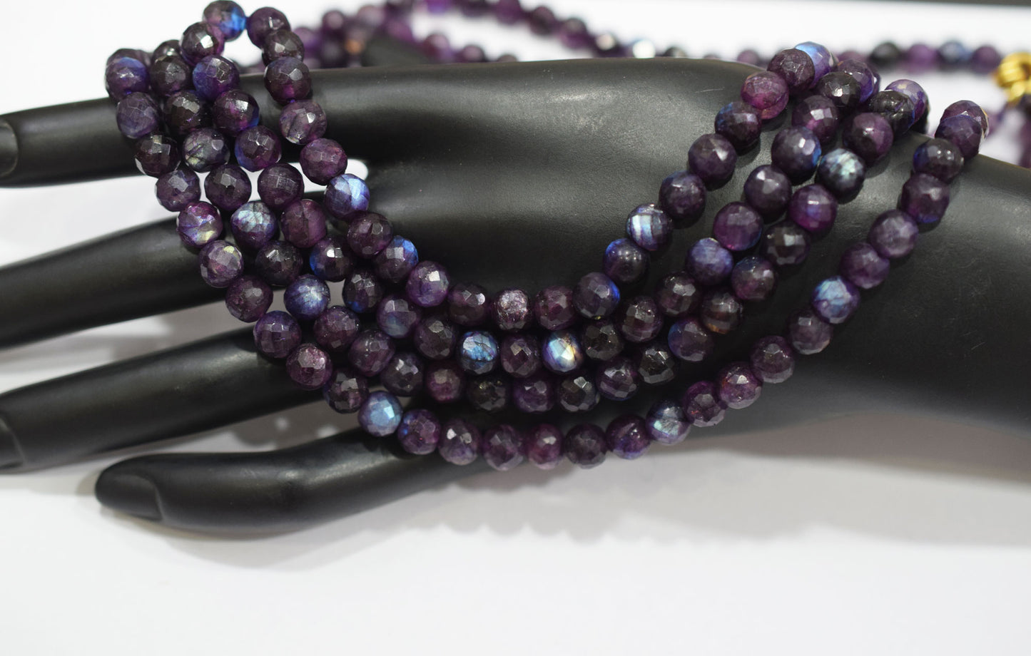 Purple Labradorite Faceted Round Shape Necklace , 3 Line Necklace 16 - 18 Inches Long With Adjustable Tussle , 6.50 mm , 20669