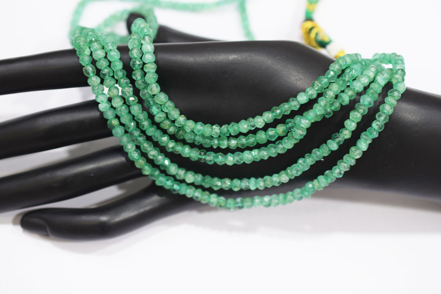 Green Strawberry Faceted Rondelle Shape Necklace , 3 Line Necklace 16 - 18 Inches Long With Adjustable Tussle , 4.25 mm , 20674