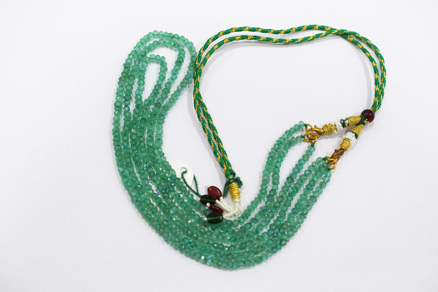Green Strawberry Faceted Rondelle Shape Necklace , 3 Line Necklace 16 - 18 Inches Long With Adjustable Tussle , 4.25 mm , 20674