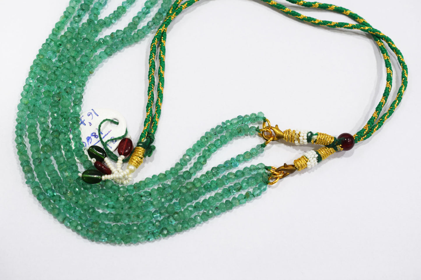 Green Strawberry Faceted Rondelle Shape Necklace , 3 Line Necklace 16 - 18 Inches Long With Adjustable Tussle , 4.25 mm , 20674