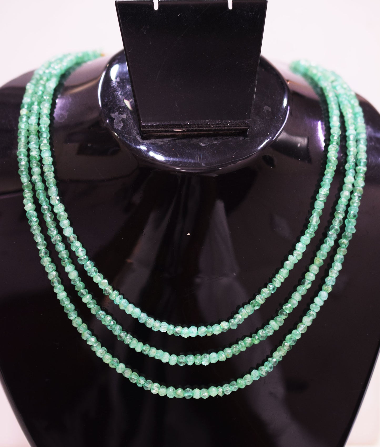 Green Strawberry Faceted Rondelle Shape Necklace , 3 Line Necklace 16 - 18 Inches Long With Adjustable Tussle , 4.25 mm , 20675