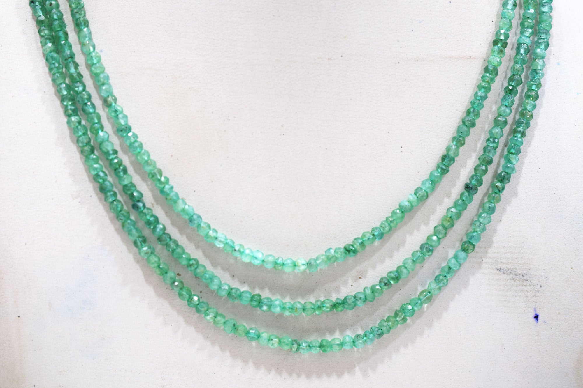 Green Strawberry Faceted Rondelle Shape Necklace , 3 Line Necklace 16 - 18 Inches Long With Adjustable Tussle , 4.25 mm , 20675