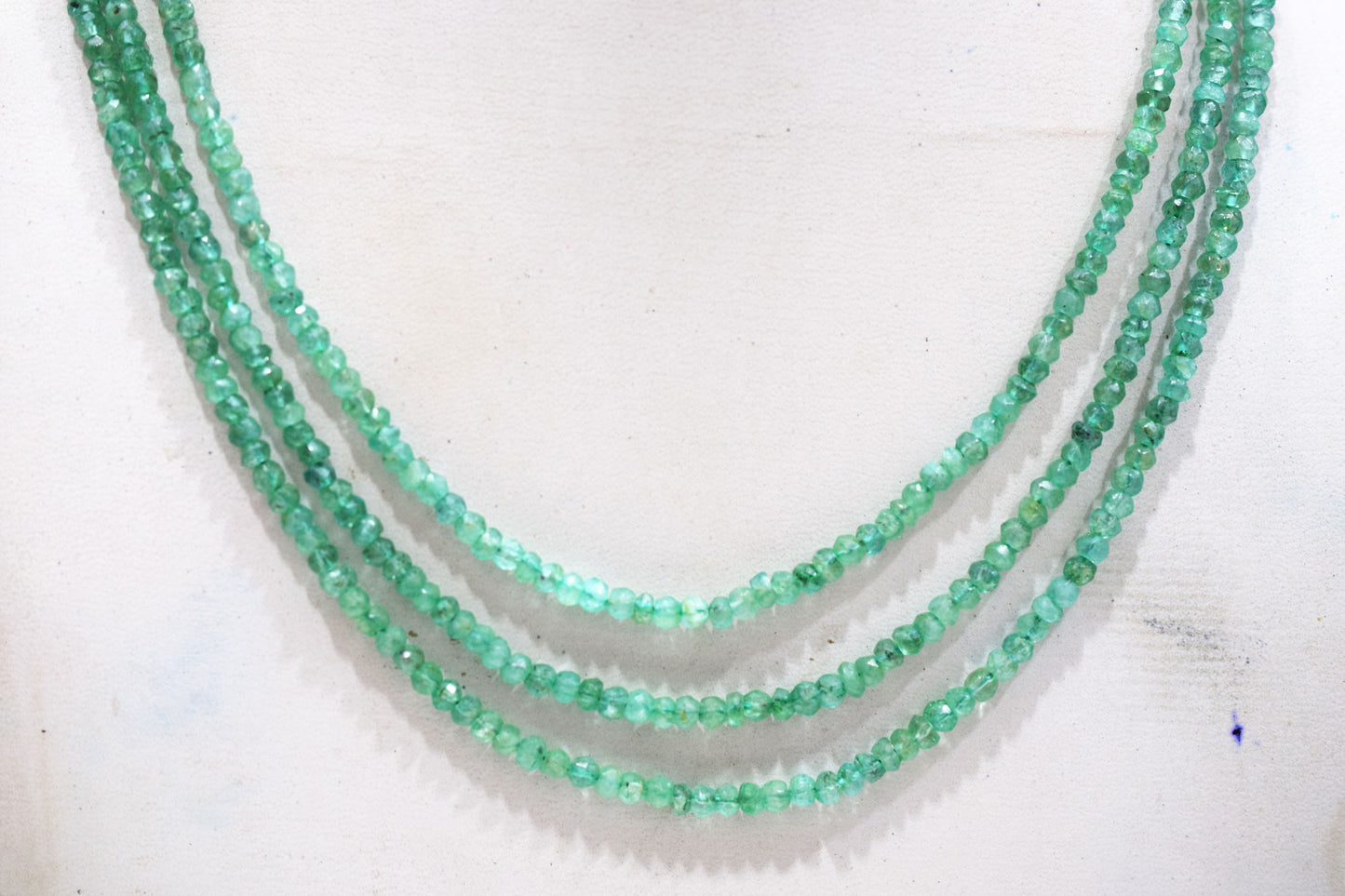 Green Strawberry Faceted Rondelle Shape Necklace , 3 Line Necklace 16 - 18 Inches Long With Adjustable Tussle , 4.25 mm , 20675
